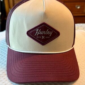 Hurley Tan and Maroon Trucker Hat Medium sommerset High Crown